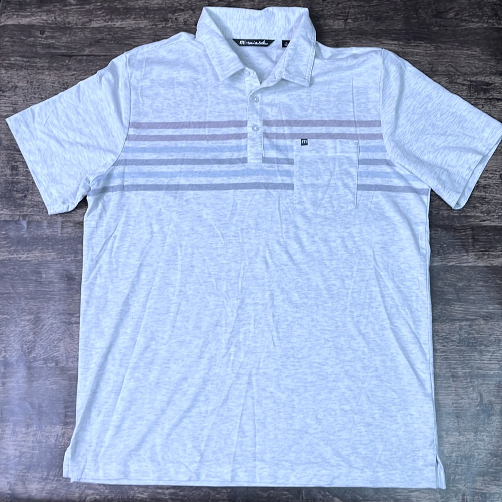 Men’s Travis Mathew Grey Bold Stripe Polo